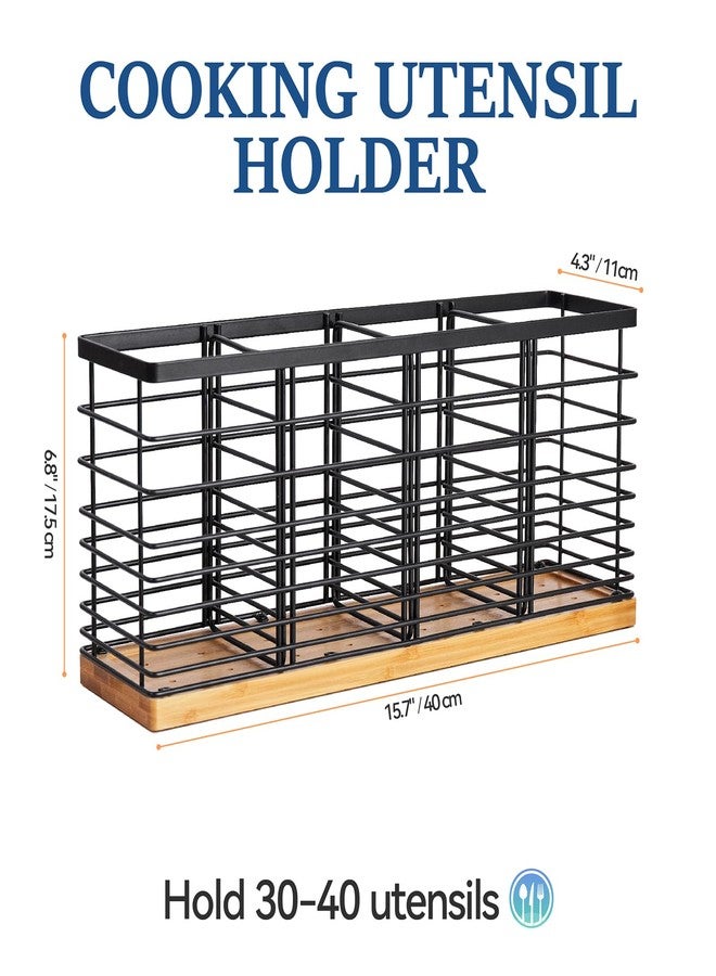 WDT Tool Large Utensil holder for Kitchen Counter- 15.7" x 4.2" x 6.9" Utensils Holder For Farmhouse Cooking, Utensil Caddy Spatula Holder (4 Compartments) - Image 3